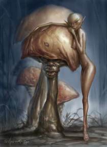 Black fairy and mushrooms by fernandomolinariArt